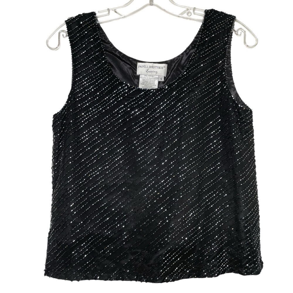 PAPELL BOUTIQUE Evening Adrianna Papell Beaded silk sleeveless top elegant S